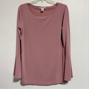 Motherhood Maternity Women's Medium Long Bell Sleeve Pink Top Scoop Neck